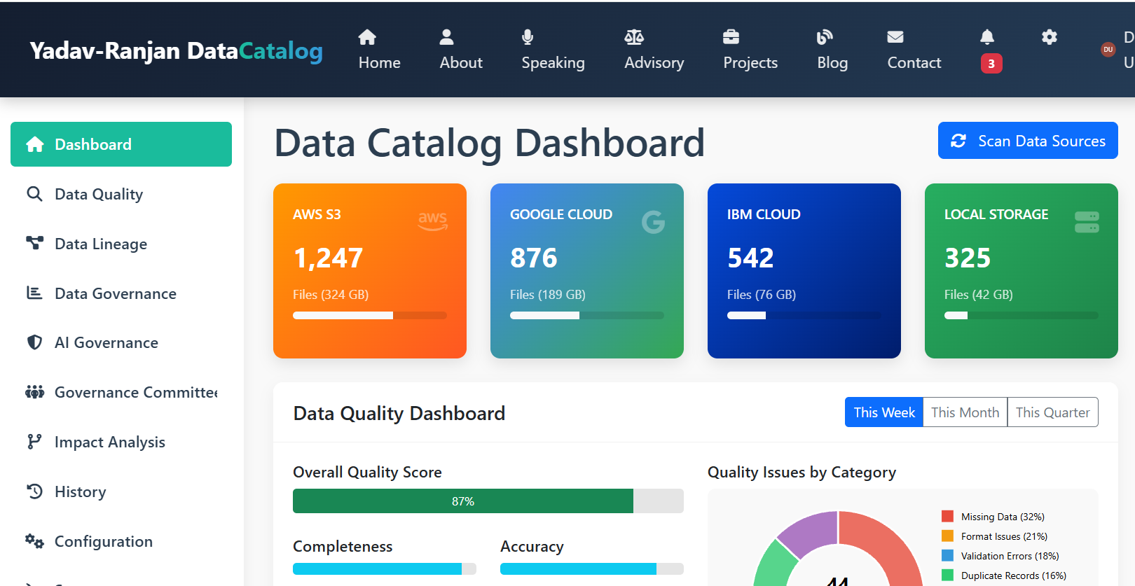 Data catalog interface showing metadata and search